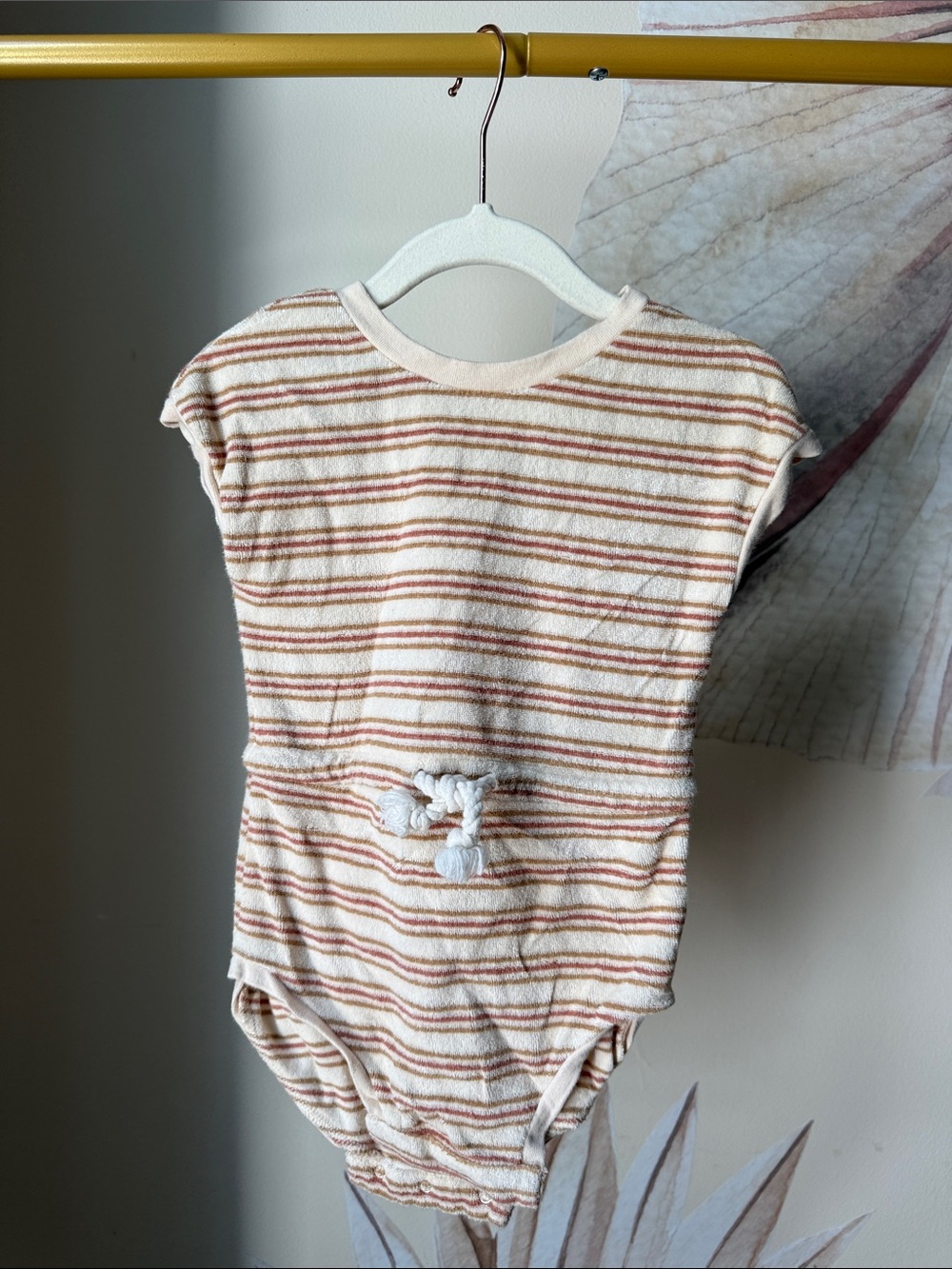 Quincy Mae Cream and Rust Striped One-Piece Bodysuit